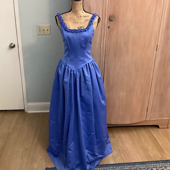 90s VTG Periwinkle Blue Rosette corset Basque waist dress gown castle wedding - Picture 1 of 16